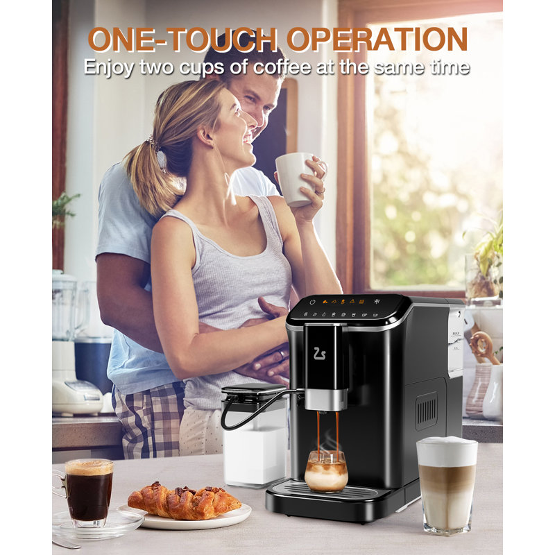 Fully Automatic Espresso Machine for Home Baristas – Built-in Grinder, Milk Frothe,r Steam Wand, Touch Screen, 7 Coffee Varieties