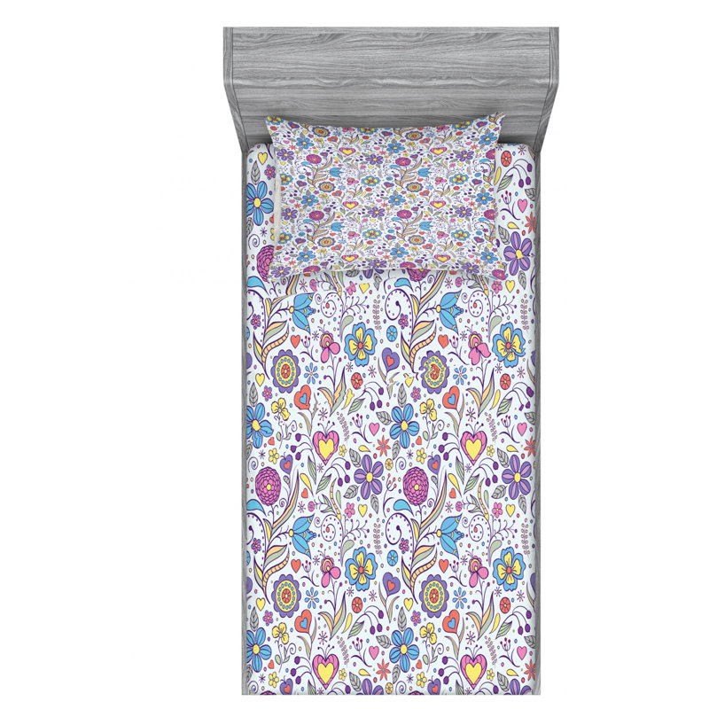 Microfiber Floral Sheet Set, Twin Sheet Set with Fitted Sheet, Purple Floral