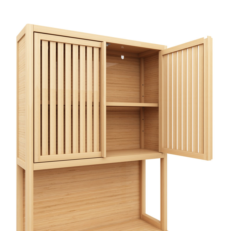 72-Inch Tall Wood Double-Door Bamboo Storage Cabinet – High-Capacity Furniture for Dining Rooms, Bedrooms & Living Rooms
