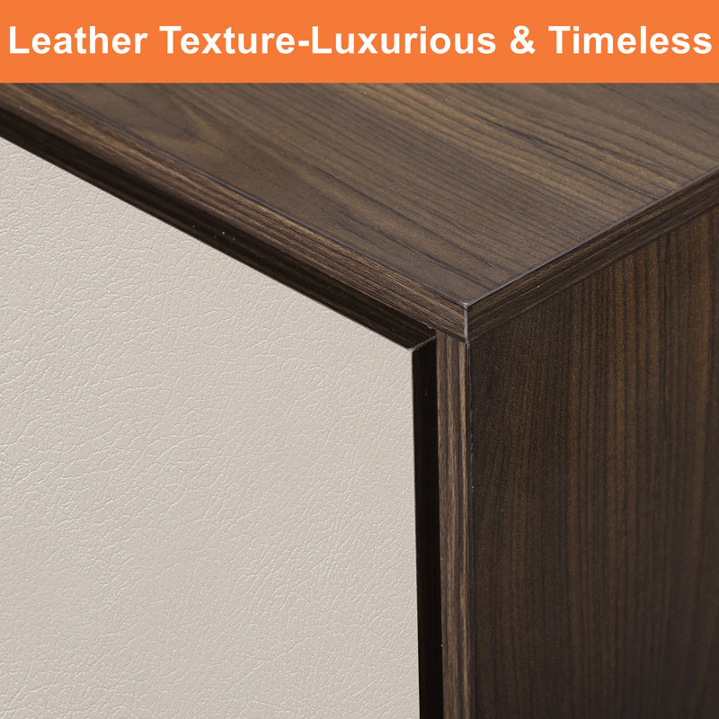  Modern Leather-Textured Glass TV Stand For 70 Inch TV, 31.7"H x 126"L x 17.7"W