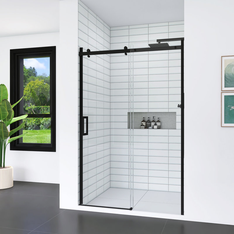 Double porte de douche coulissante en verre trempé avec poignée en acier inoxydable