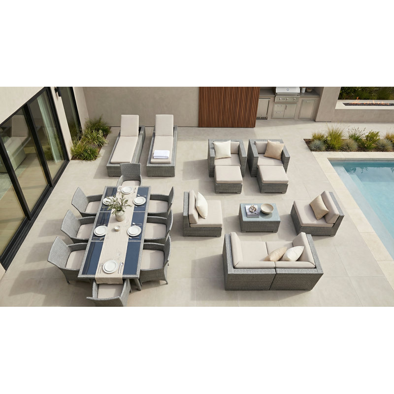 Ensemble de conversation en osier Pavior, gris, Toile naturelle Sunbrella®