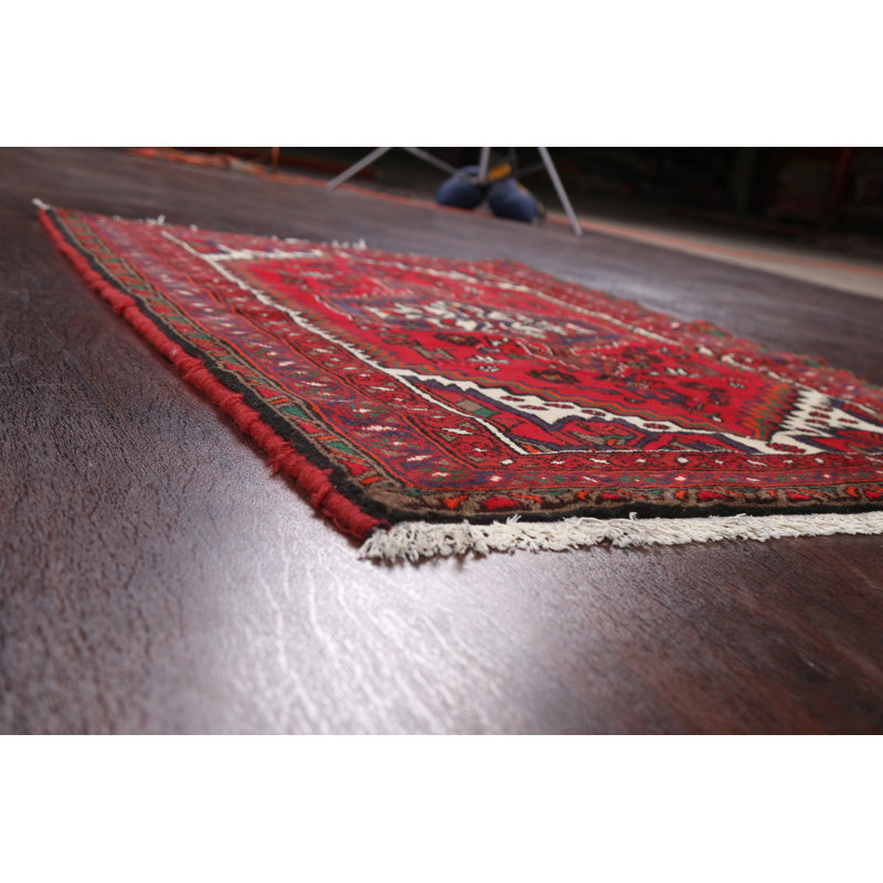 Tapis unique en laine noué à la main 3 pi 5 po x 5 pi nouvel âge en rouge / vert / ivoire Jovetta