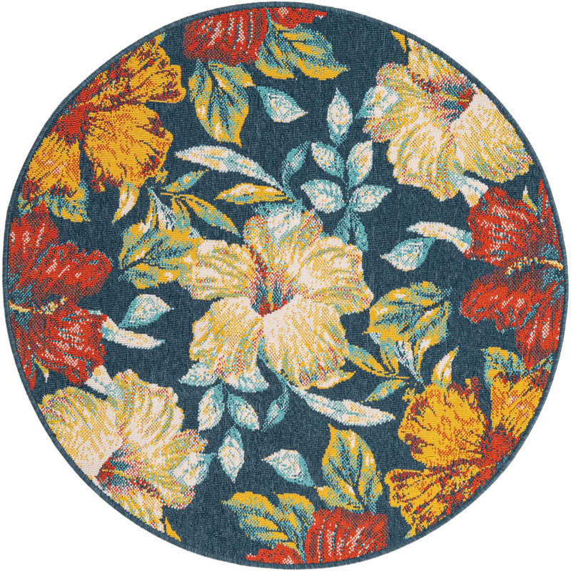 Eribella Floral Indoor / Outdoor Rug, Round 4'1"