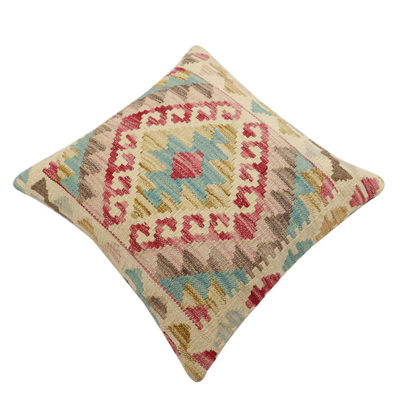 Tribal Kilim Pillow No Decorative Addition Throw Pillow, 17"H x 18"W, Beige/Blue/Grey/Pink