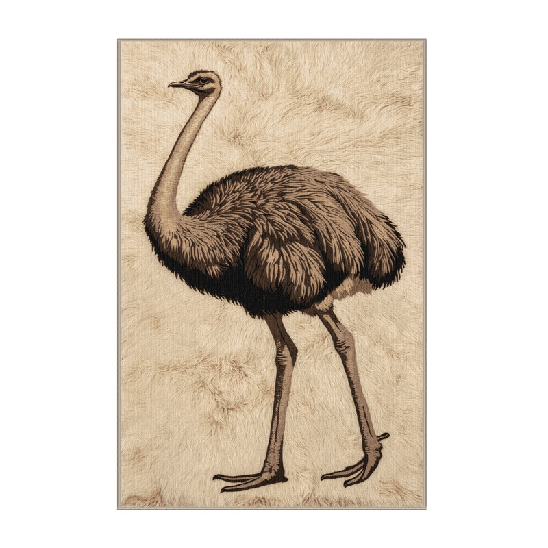  Washable Ostrich Wildlife Area Rug, Runner 2' x 4'