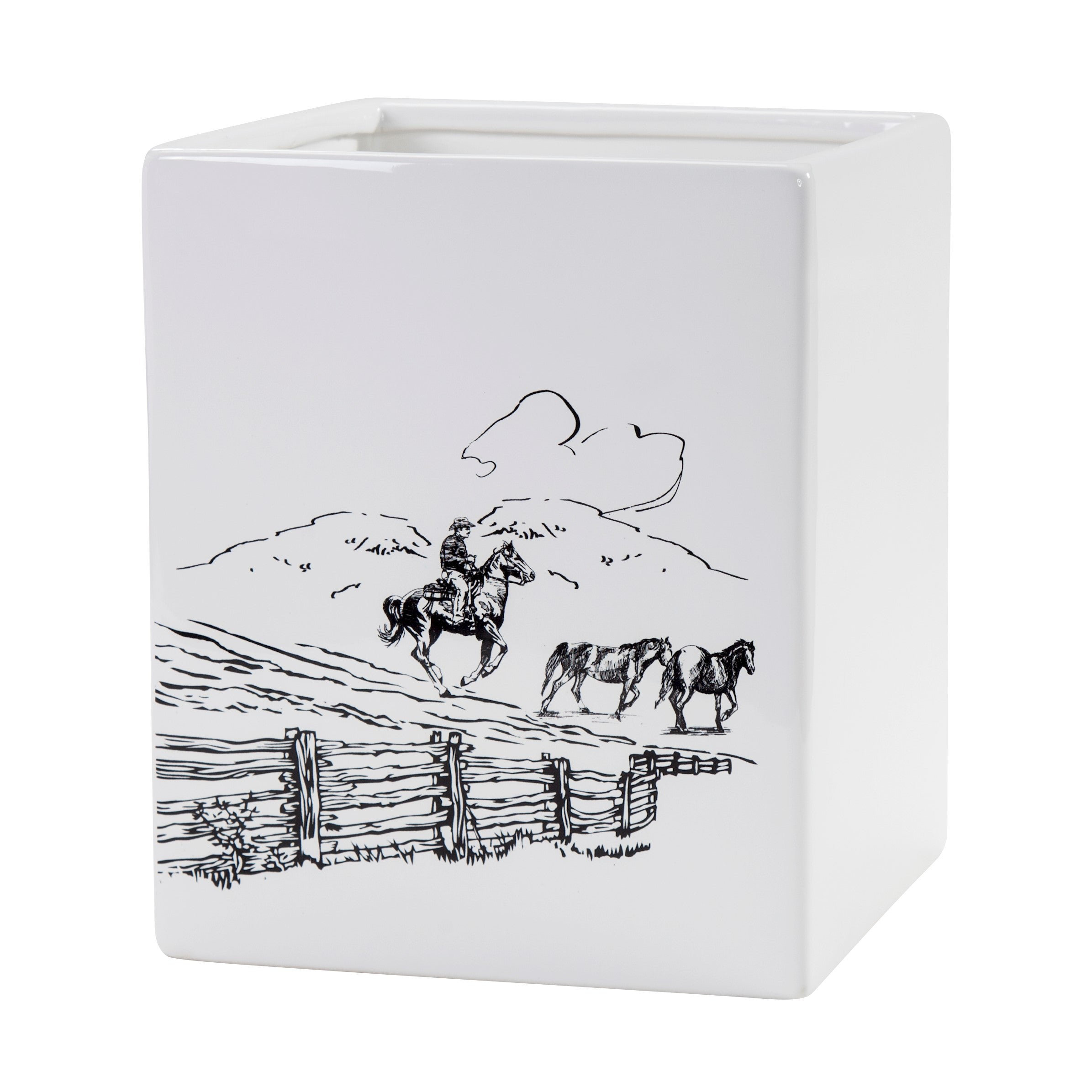 HiEndAccents White/Black Ceramic Cowboy Horse Western Rustic Bathroom