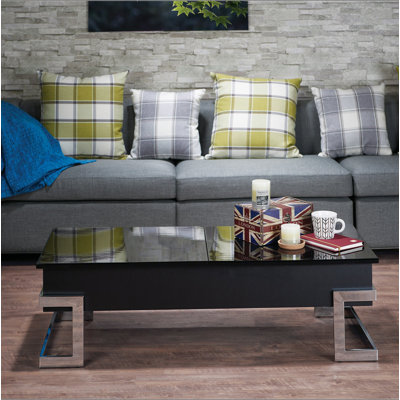 Table basse ultrabrillante et chromée avec plateau relevable