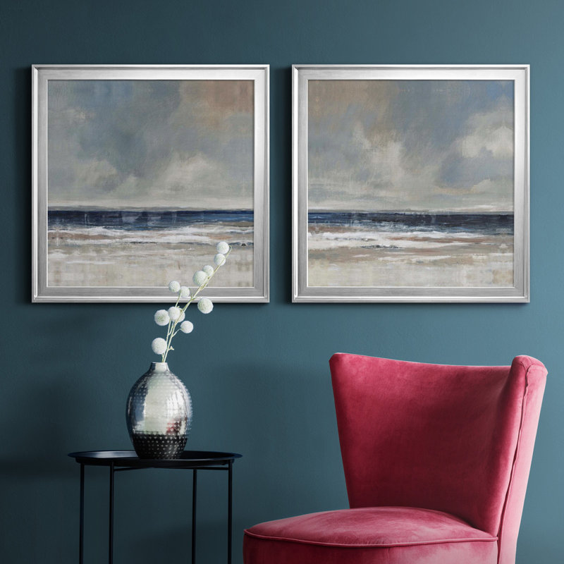 Embellished Distant Land I - Ensemble de 2 reproductions d'art encadrées, H 34,5 po x l 69 po, Toile encadrée, Argent argent