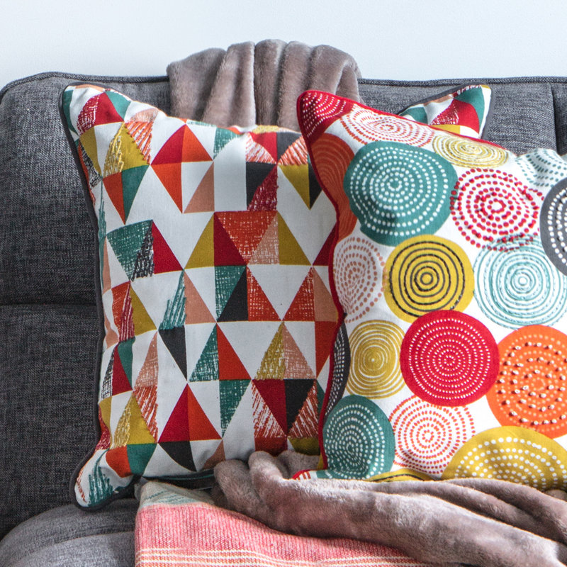 Lethea Geometric Square Throw Cushion, Teal/Orange