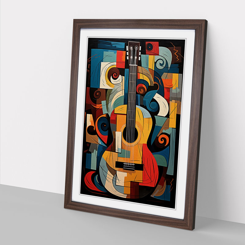 XYZ-FRM-V1223-1750 Acoustic Guitar Dadaism - Single Picture Frame Print on Wood, 46cm H x 34cm W x 2cm D, Walnut