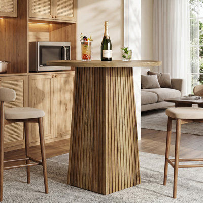 Table de bar ronde de 39,37 po de hauteur avec plateau de table brun et base en bois
