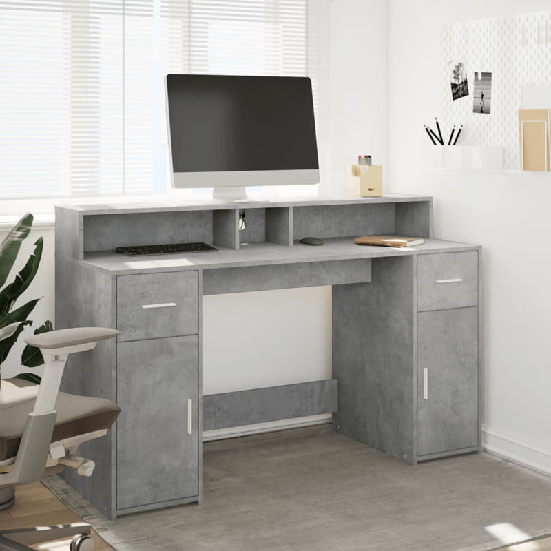 Computer Desk, 91cm H x 140cm W x 55cm D, Concrete grey