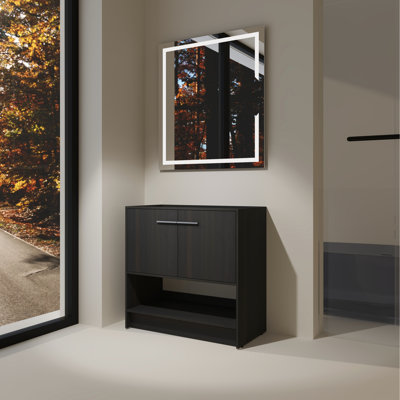 Meuble-lavabo de 36 po en contreplaqué de chêne noir, autoportant, 2 portes, Scratch, meuble-lavabo autoportant facile à assembler, portes et égratignures, configuration