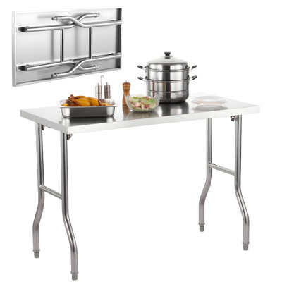Table pliante de préparation commerciale, poste de travail commercial de 122 x 61 cm, table pliante robuste en acier inoxydable supportant une charge de 136 kg, table de travail de cuisine