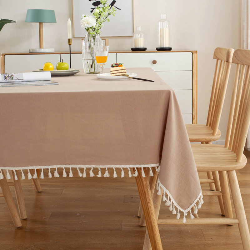 Nappe en coton lavable de haute qualité avec pampille, L 86 po x l 55 po, Brun