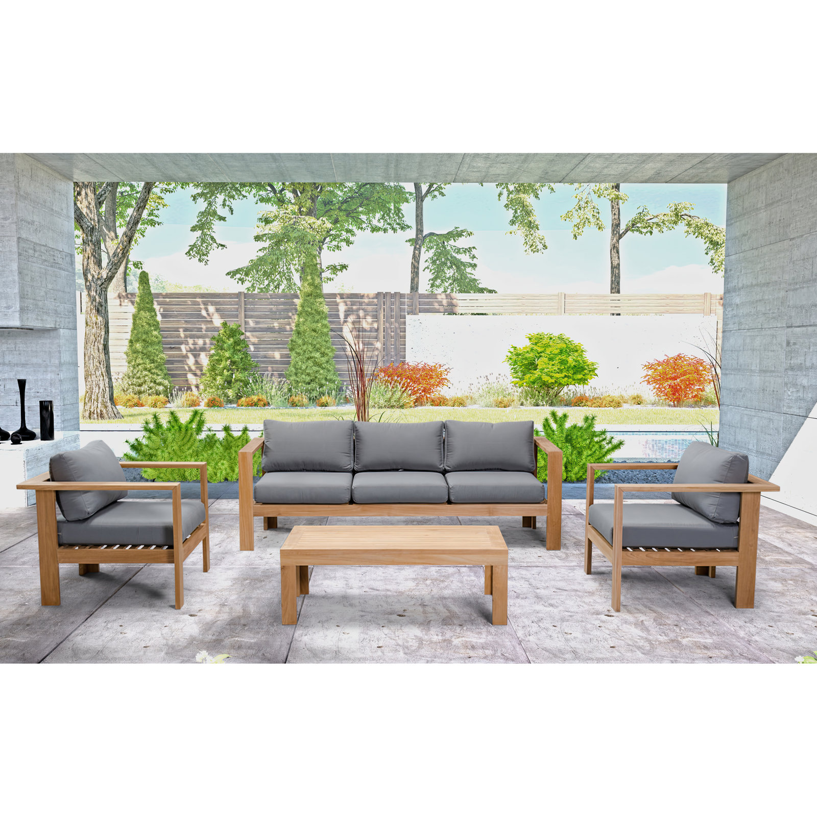Sonoma 5-Person Sunbrella® Patio Seating Group, 4 Pcs: Table, Sofa, 2 Chairs, Canvas Charcoal Sunbrella® Canvas
