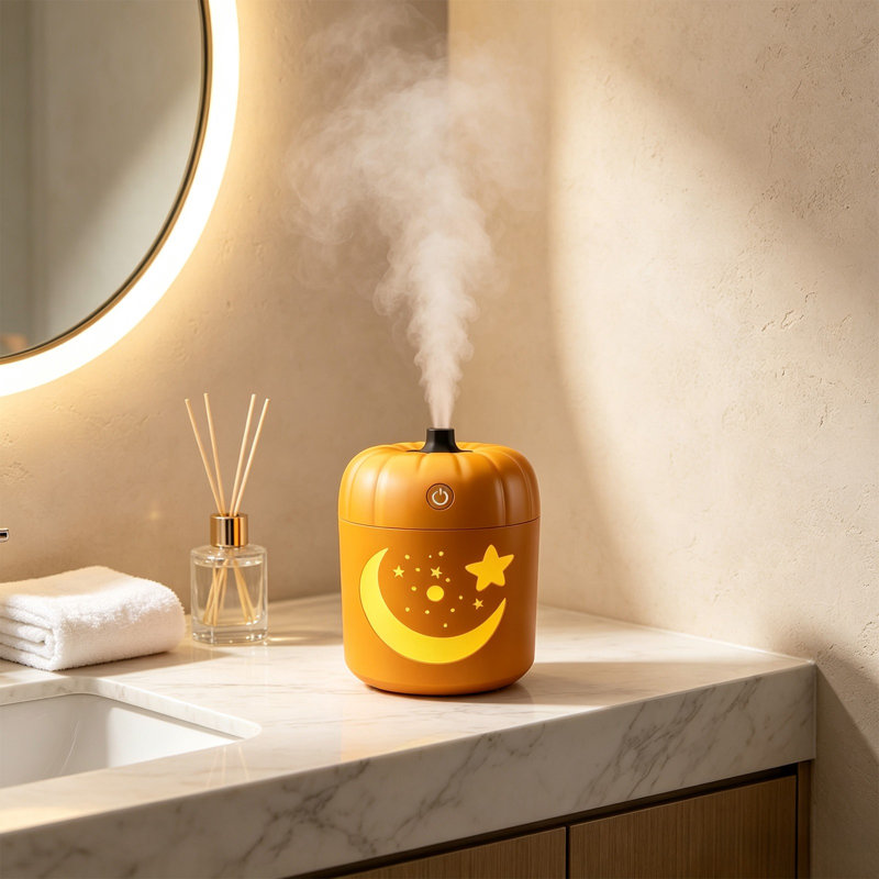 Halloween Decor Pumpkin Shaped Humidifier With Colorful Night Light USB Powered For Bedroom Desk Small Humidifier 280ml