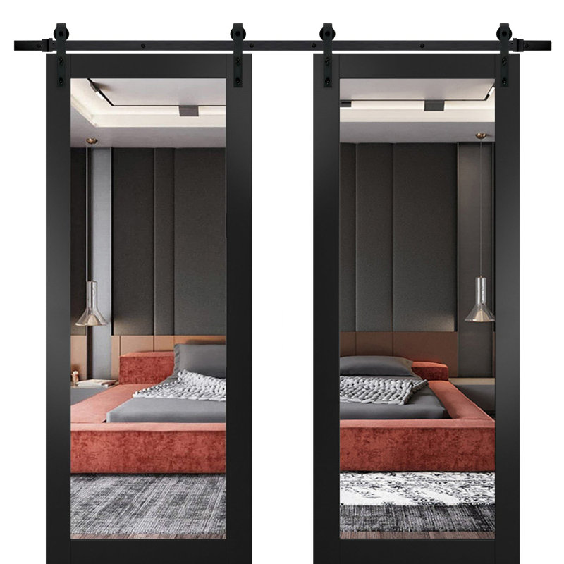 Portes de grange en verre à miroir Lucia, 36 po x 96 po