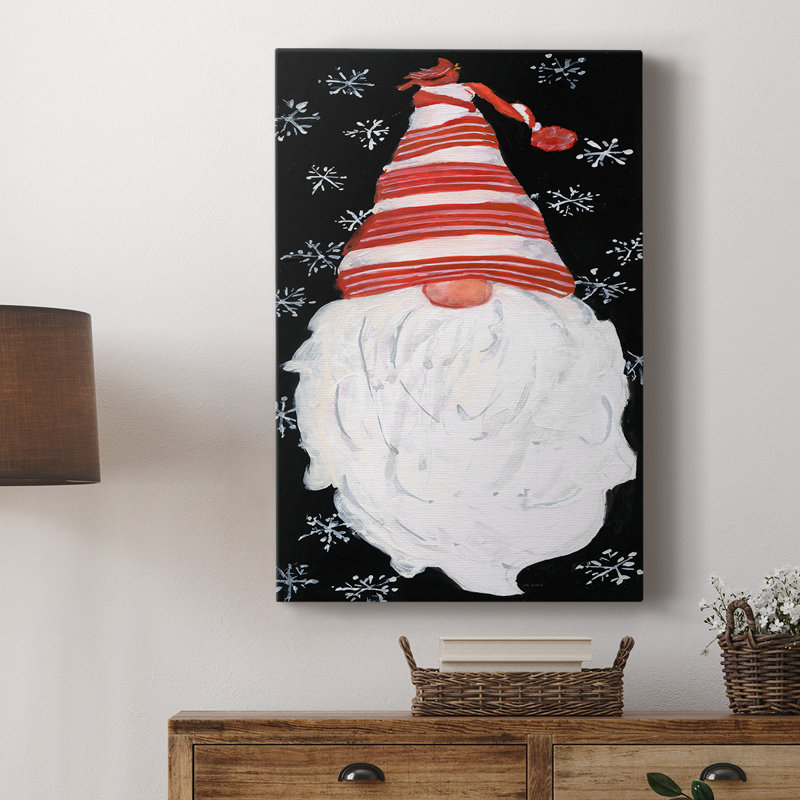 Gnome de neige en hiver - galerie Cavas sur mesure, H 36 po x l 24 po