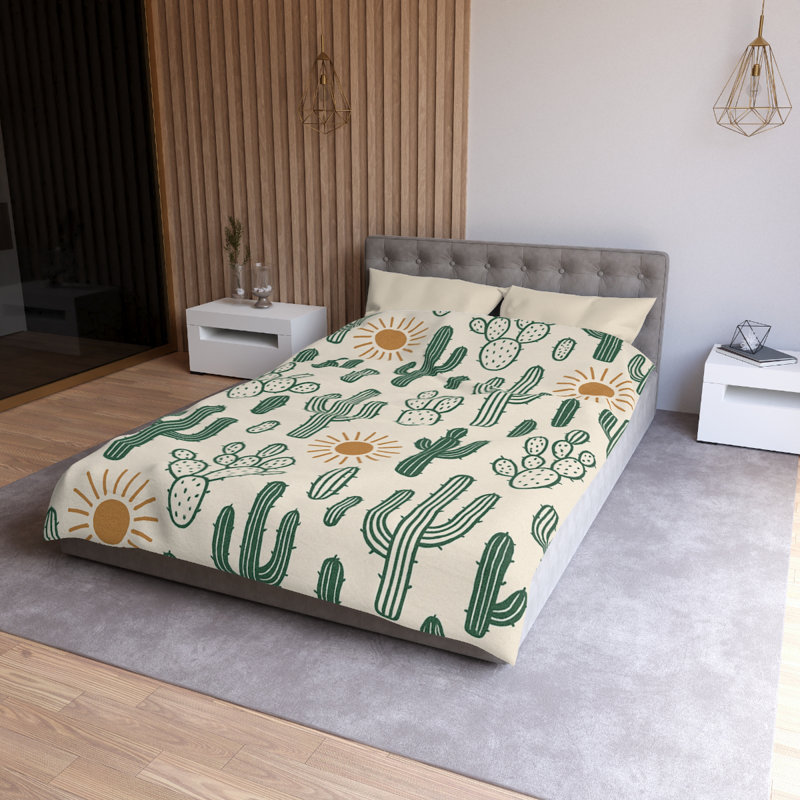 Microfiber Duvet Cover Boho Style, Design 17, Twin XL Duvet Cover, Green/Yellow/Cream