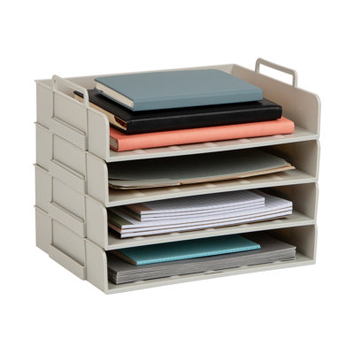 Mind Reader Stackable Paper Tray, Desktop Organizer, File Storage, Office, Plastic, 13.75"L x 10"W x 10.75"H, 4 Pcs., Black