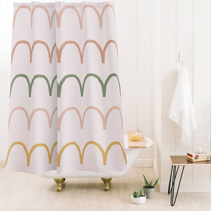 Rideau de douche Ninola Design, Blanc / rose / vert abstrait