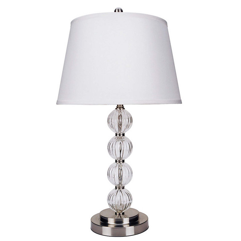28.5" Tall Metal Table Lamp with Satin Nickel finish and Orb design, Linen Shade