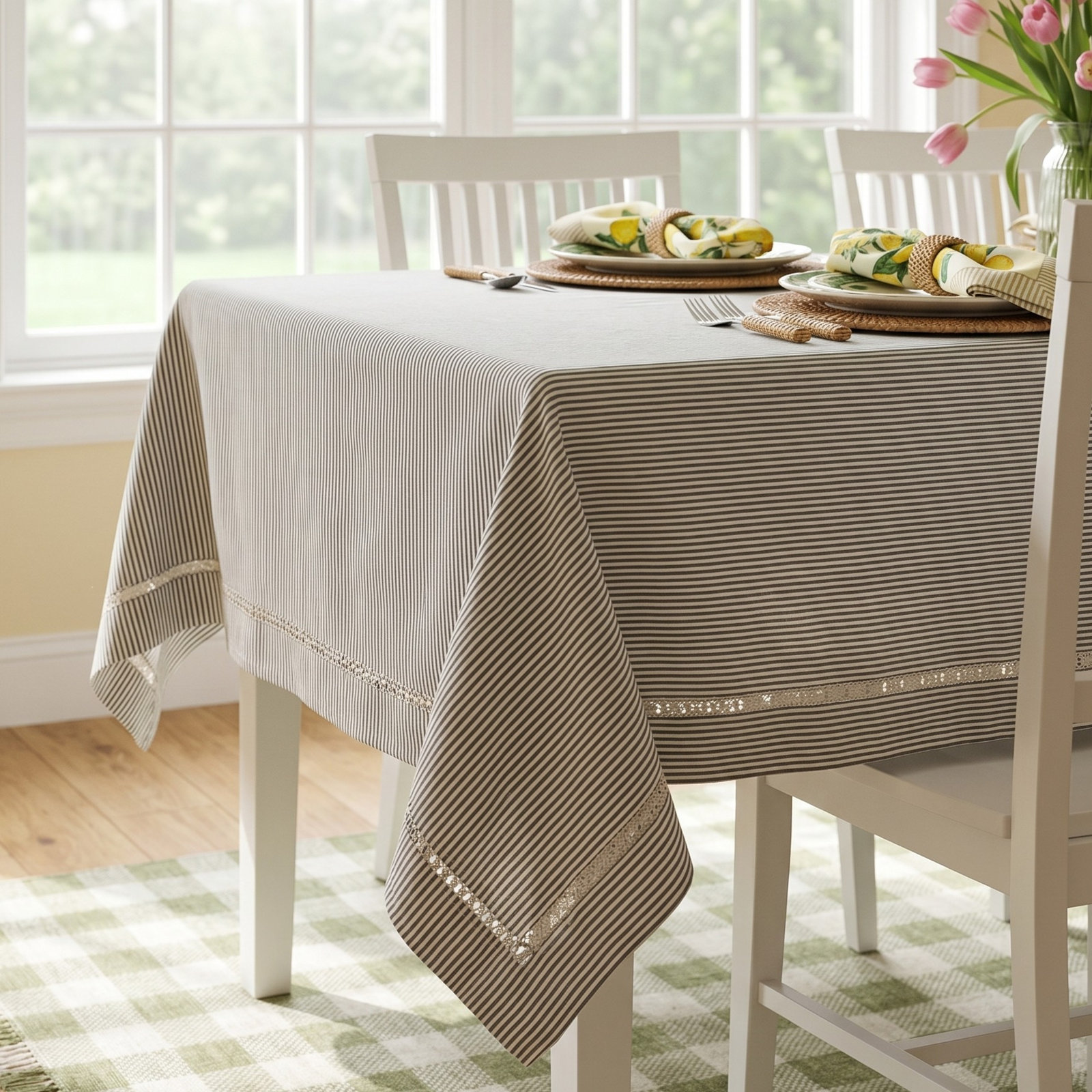 Jaylin Collection Striped Tablecloth, 104"L x 65"W