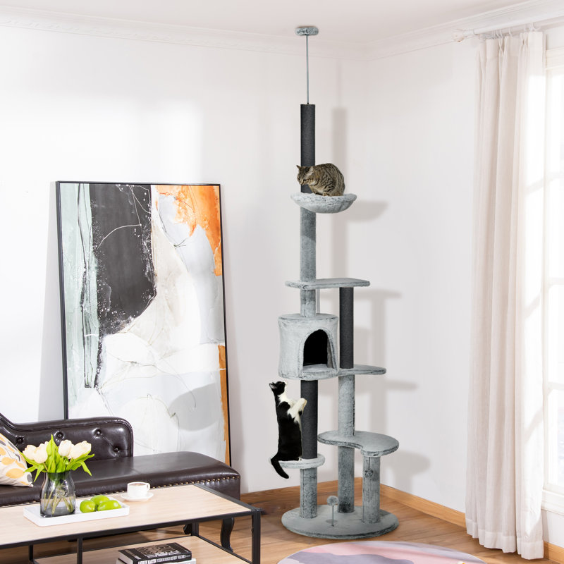 89"-100 Floor to Ceiling Cat Tree w/ Anti-tip Kit, Grey