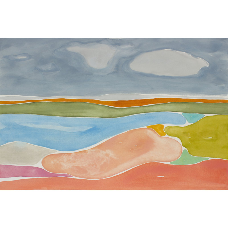 Luminous Coastline II by Rob Delamater - Painting on Canvas, 30cm H x 46cm W, Black Floater Framed