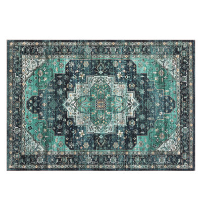 Machine Washable Area Rug Vintage Area Rugs Non Slip Backing Distressed Carpet for Living Room Kitchen Entryway