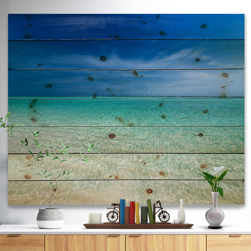 Photographie « turquoise océan under blue sky », H 15 po x l 20 po x P 1 po, Bois