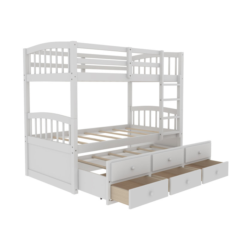 Lit superposé simple en bois massif à 3 tiroirs avec lit gigogne Haileyrose par Harriet Bee, Blanc