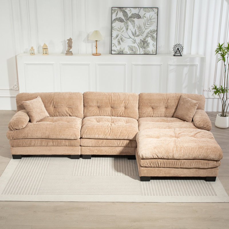 Canapé modulaire en L à assise profonde et canapé-lit réversible à 3 places, Chenille kaki