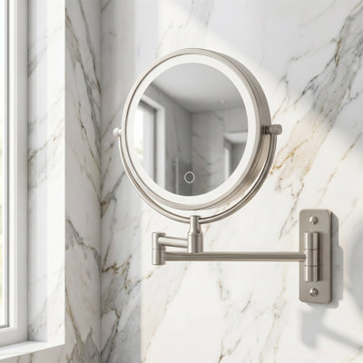 Miroir de maquillage mural avec lumière, rechargeable, double face, tricolore, gradation tactile et bras pivotant à 360 degrés