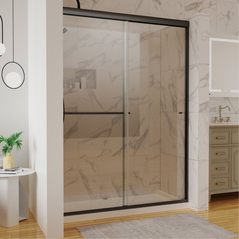 Porte de douche 54 po x 72 po en noir mat avec finition semi-coulissante en H