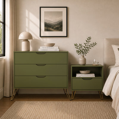 Ensemble de chambre à coucher avec commode et table de chevet 2 pièces Avira