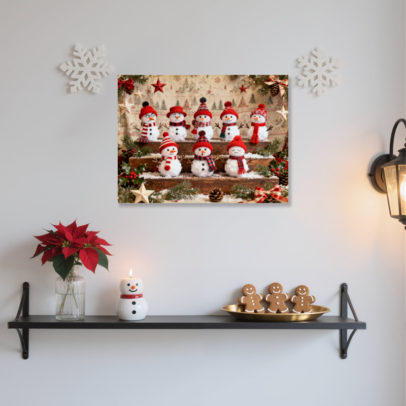 «Snowman Family», art mural sur toile, H 12 po x l 18 po