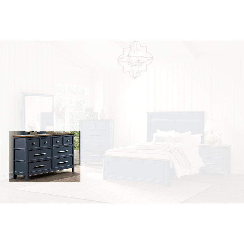 Commode 6 tiroirs Giordani, Bleu / brun foncé