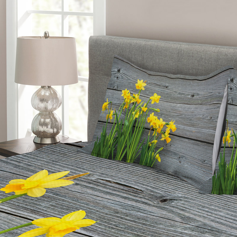 Aeren Yellow/Grey Microfibre Bedspread Set, 220 x 264 cm