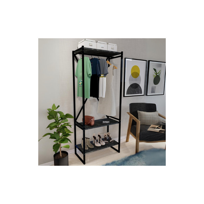 Ailynn Metal Freestandling Coat Rack, Black Marble
