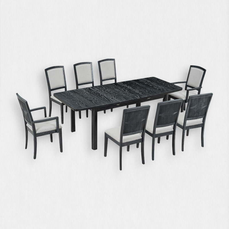 Keirsten 8 - Person Extendable Four Leg Dining Set, Black/Gray