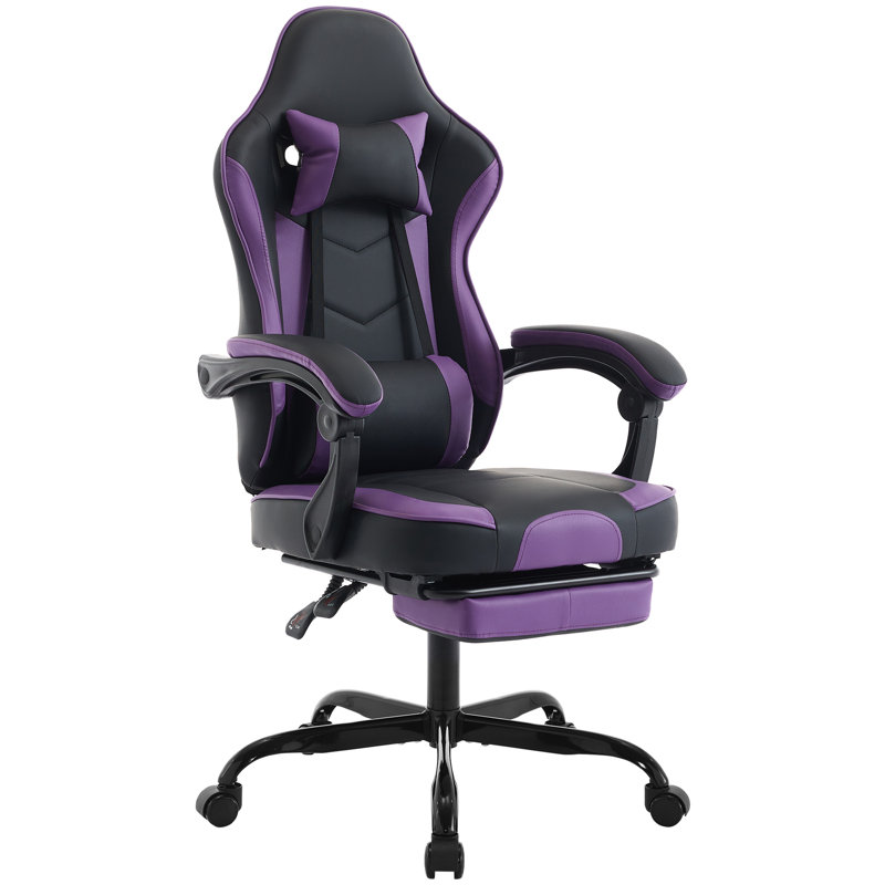 Fauteuil de jeu inclinable et ergonomique en cuir synthétique, Mauve / Noir
