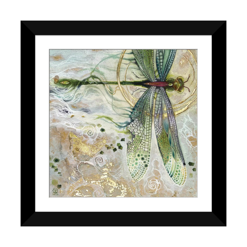 «Damsel Fly II» encadrée par Stephanie Law, Papier encadré dans un cadre noir, H 16 po x l 16 po x P 1 po, Oui