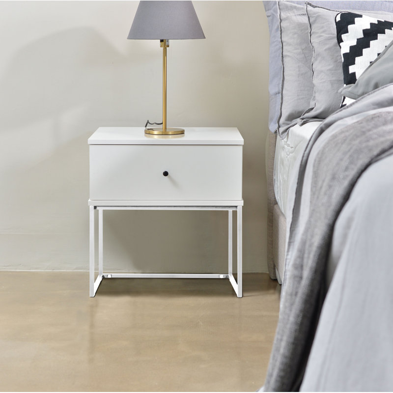 Muir 50.2cm W Manufactured Wood Bedside Table, White