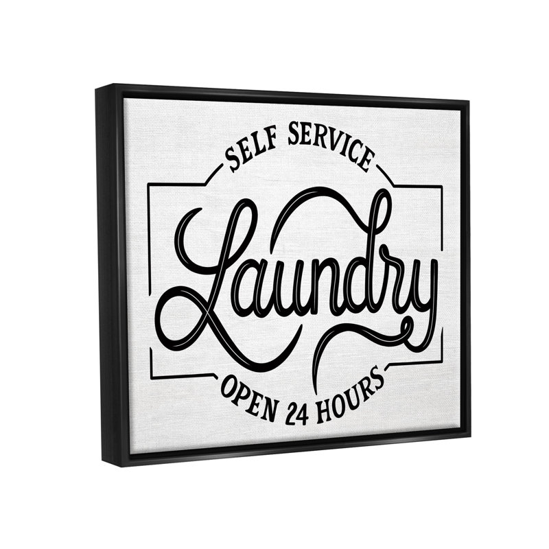 «Self Service Laundry Open», art de la giclée par Jalynn Heerdt, H 17 po x l 21 po x P 1,7 po, Cadre flottant noir de jais