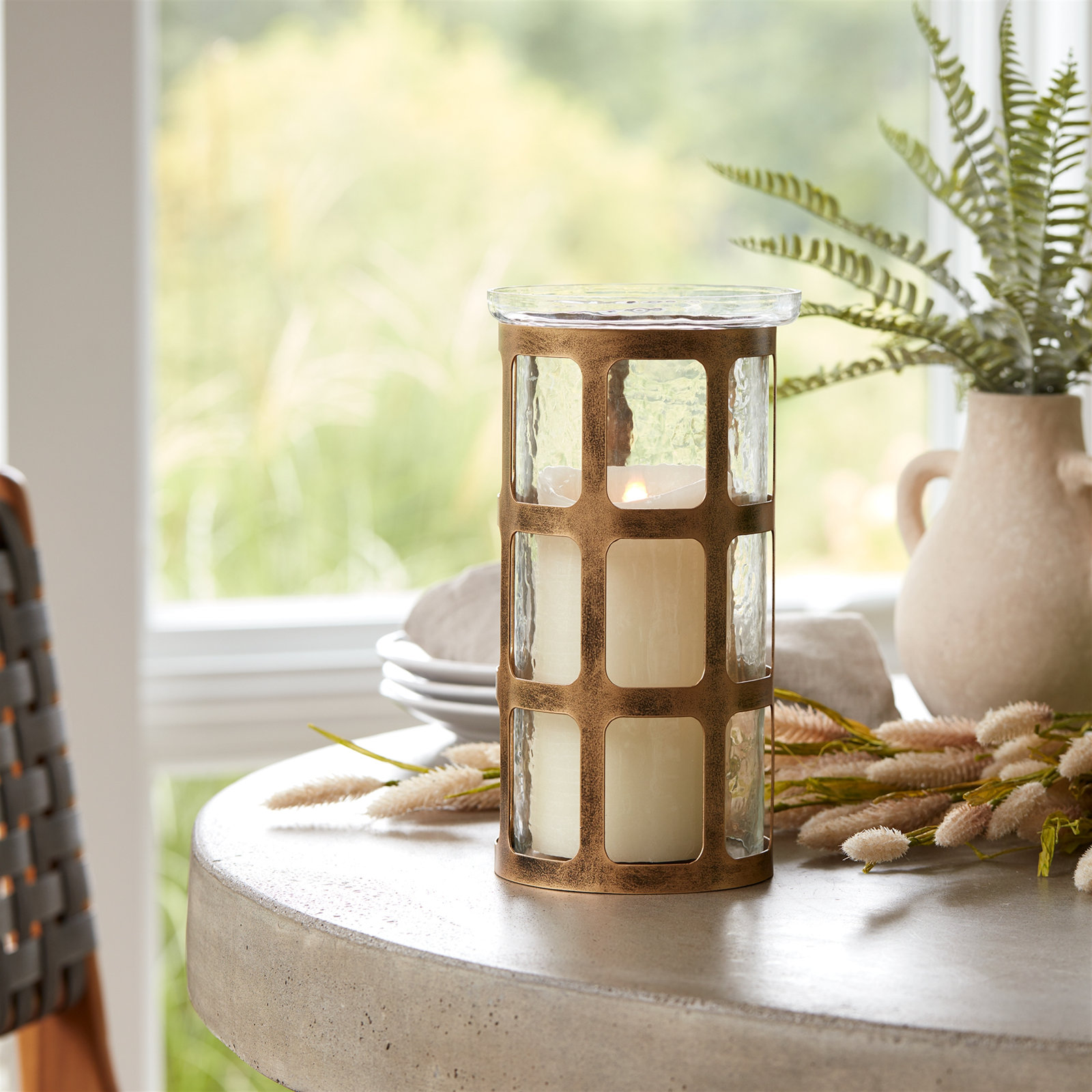 Glass Pillar Candle Holder, 10" H x 5.75" W x 5.75" D