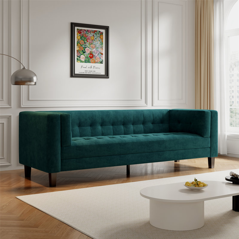 Canapé d'intérieur en velours capitonné, Vert givré