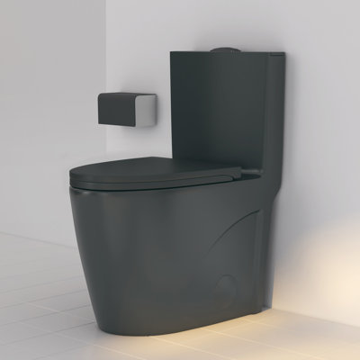 Reno 1.1/1.6 GPF Dual Flush Elongated Bowl Modern One-Piece Toilet in Matte Black (Seat Included)